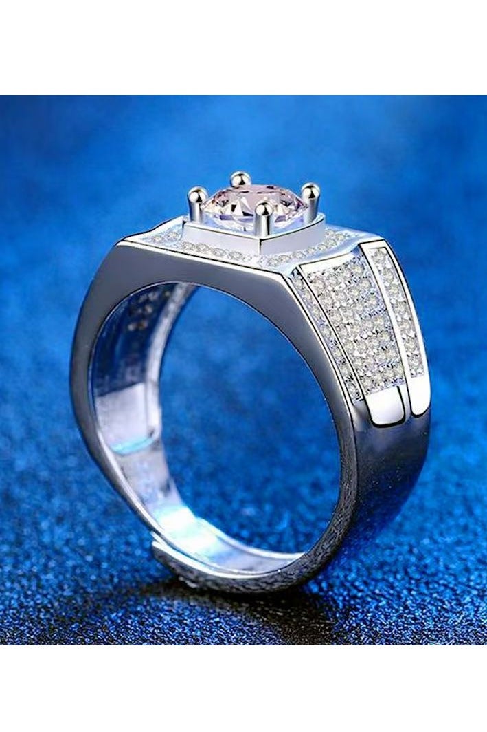 Akali 1 Carat  Moissanite Men's Wedding Ring , S925 Plated With White Gold  ,Adjustable Size , Luxury Gift Box , Ready to Gift - Image 3