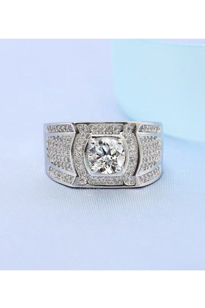 Akali 1 Carat  Moissanite Men's Wedding Ring , S925 Plated With White Gold  ,Adjustable Size , Luxury Gift Box , Ready to Gift - Image 4