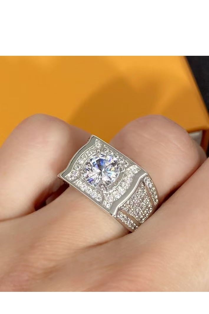 Akali 1 Carat  Moissanite Men's Wedding Ring , S925 Plated With White Gold  ,Adjustable Size , Luxury Gift Box , Ready to Gift - Image 5