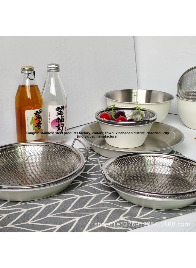 201 Stainless Steel Oil Dipped Tray With Handle Oil Dipped Basket Pizza Plate Grilled Fish Plate Fruit Dried Meat Dried Mesh Tray-Specifications:20cm-drain Oil Chassis ]  - Image 5