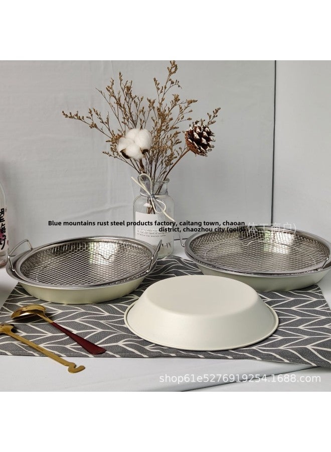201 Stainless Steel Oil Dipped Tray With Handle Oil Dipped Basket Pizza Plate Grilled Fish Plate Fruit Dried Meat Dried Mesh Tray-Specifications:20cm-drain Oil Chassis ]  - Image 2