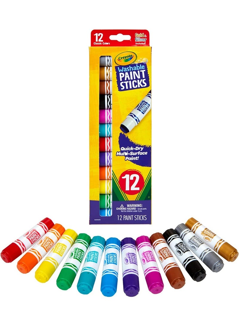 Crayola كرايولا – عصي الطلاء القابلة للغسل | جفاف سريع، طلاء متعدد الأسطح، عبوة من 12 | ألوان كلاسيكية، 4+ سنوات - Image 1