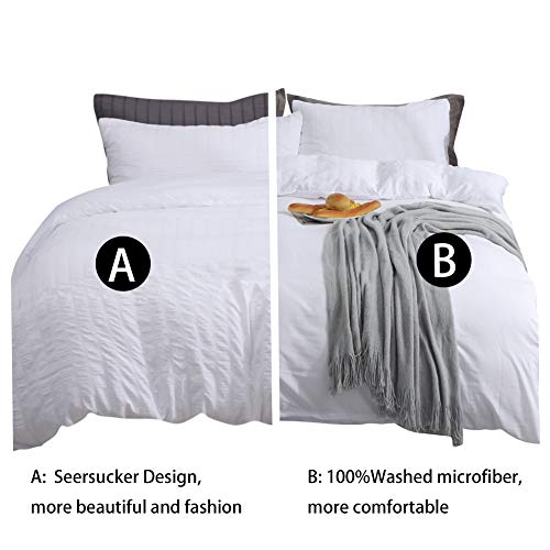 AveLom White Duvet Cover Queen (90 x 90 Inches)， 3 Pieces (1 Duvet Cover + 2 Pillow Cases) Stripe Zipper Closure Corner Ties Soft Washed Microfiber Duvet Cover for Men, Women - Image 3