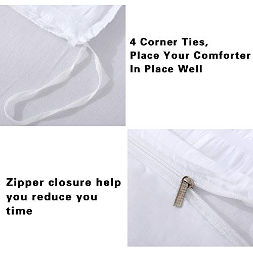 AveLom White Duvet Cover Queen (90 x 90 Inches)， 3 Pieces (1 Duvet Cover + 2 Pillow Cases) Stripe Zipper Closure Corner Ties Soft Washed Microfiber Duvet Cover for Men, Women - Image 5