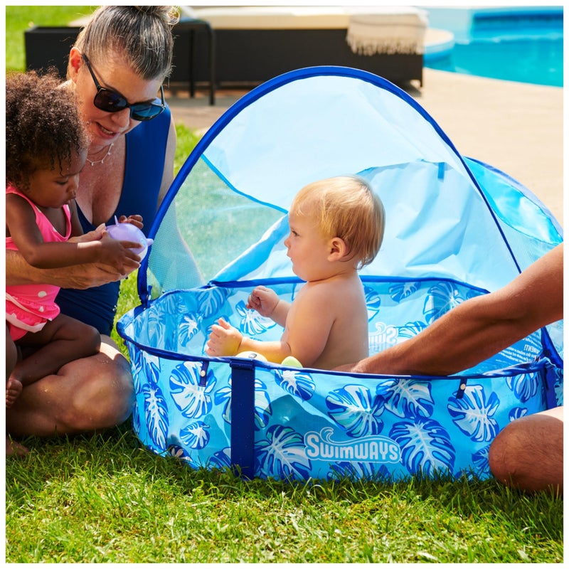 Swimways Elite Pop-Up Above Ground Pool, Baby Pool with Canopy & Carrying Case, Foldable Kiddie Pool for Ages 9-24 Months, Measures 32", Blue - Image 3
