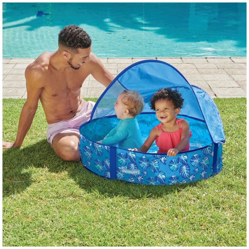 Swimways Elite Pop-Up Above Ground Pool, Baby Pool with Canopy & Carrying Case, Foldable Kiddie Pool for Ages 9-24 Months, Measures 32", Blue - Image 2