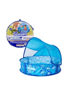 Swimways Elite Pop-Up Above Ground Pool, Baby Pool with Canopy & Carrying Case, Foldable Kiddie Pool for Ages 9-24 Months, Measures 32", Blue