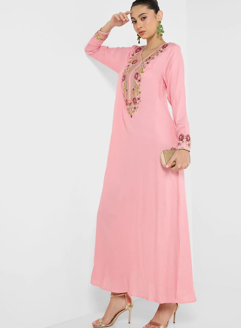 KASHKHA V-Neck Embroidered Jalabiya