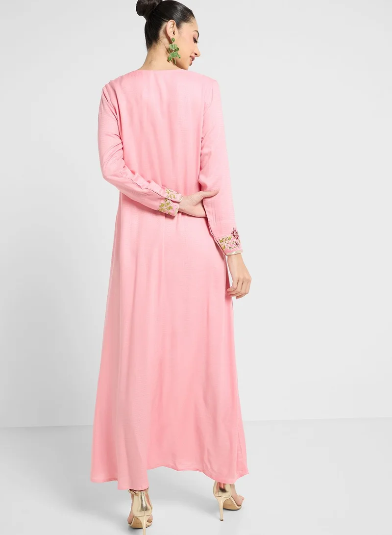 KASHKHA V-Neck Embroidered Jalabiya