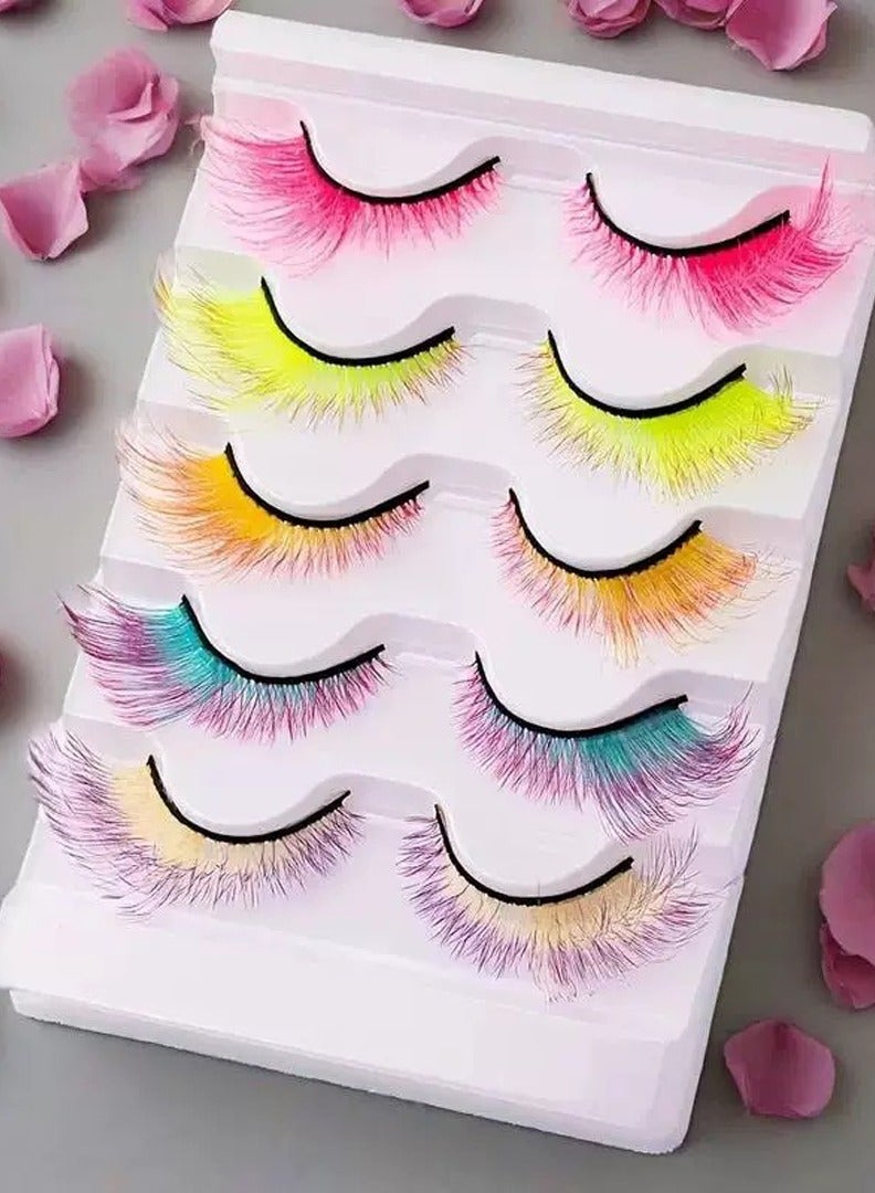 5 Pairs of Colored False Eyelashes Realistic Look Soft Eyelash Lengthening Reusable False Eyelashes - Image 5