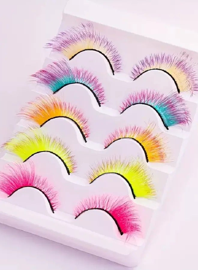 5 Pairs of Colored False Eyelashes Realistic Look Soft Eyelash Lengthening Reusable False Eyelashes - Image 4