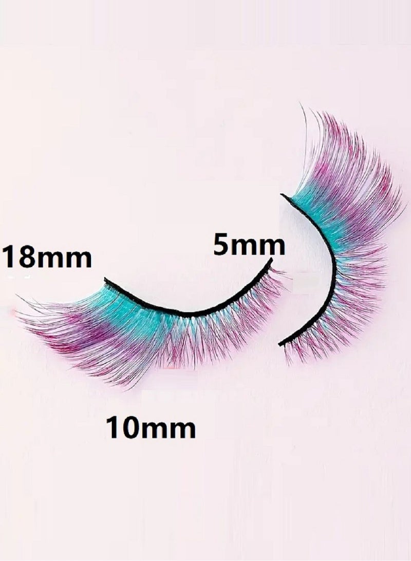 Colorful feather false eyelashes - short at the front and long at the back, soft and long-lasting growth type eyelashes. Reusable. Suitable for stage makeup, performance makeup, and special eye makeup effects. 5-pair set - Image 2