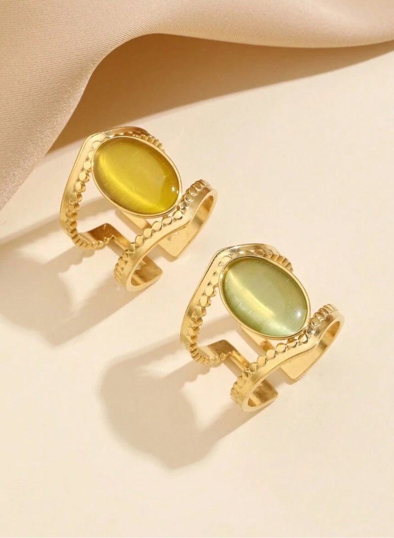 نيو ستايل طقم خواتم نسائية أنيقة وعالية الجودة من الاستانلس ستيل باللون الذهبي بمقاس موحد - Image 1