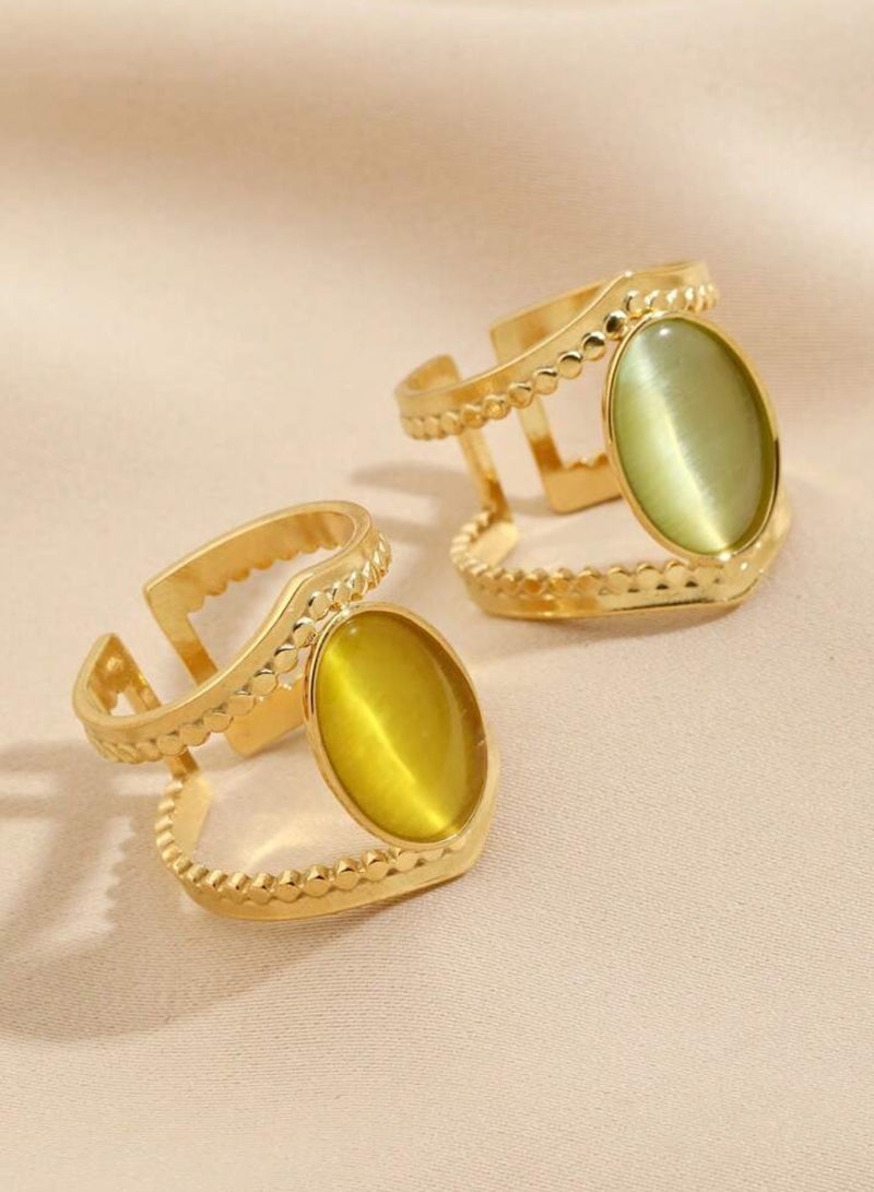 نيو ستايل طقم خواتم نسائية أنيقة وعالية الجودة من الاستانلس ستيل باللون الذهبي بمقاس موحد - Image 2