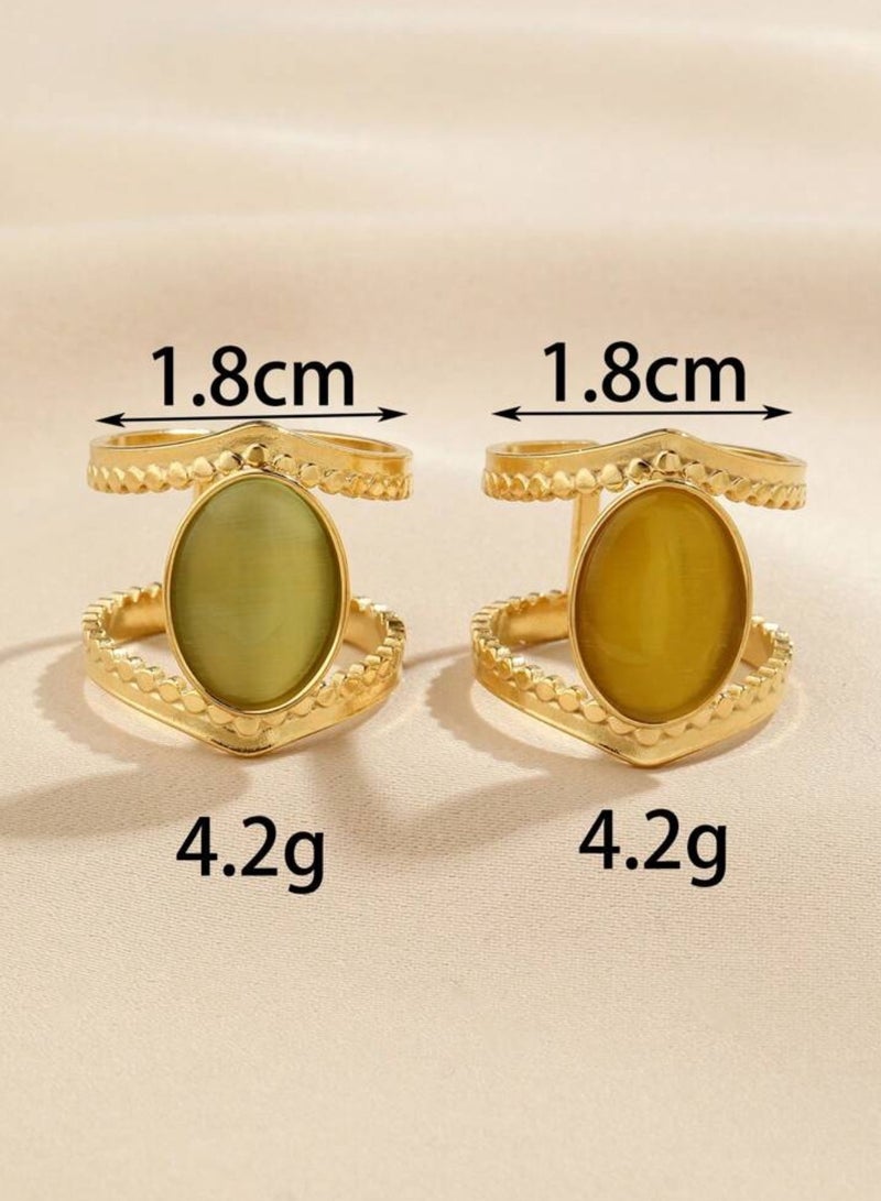 نيو ستايل طقم خواتم نسائية أنيقة وعالية الجودة من الاستانلس ستيل باللون الذهبي بمقاس موحد - Image 3