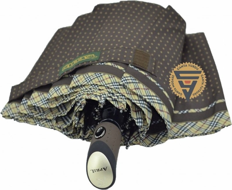April A-217L Women's Fully Automatic Umbrella Polka Dot Brown  - Image 3