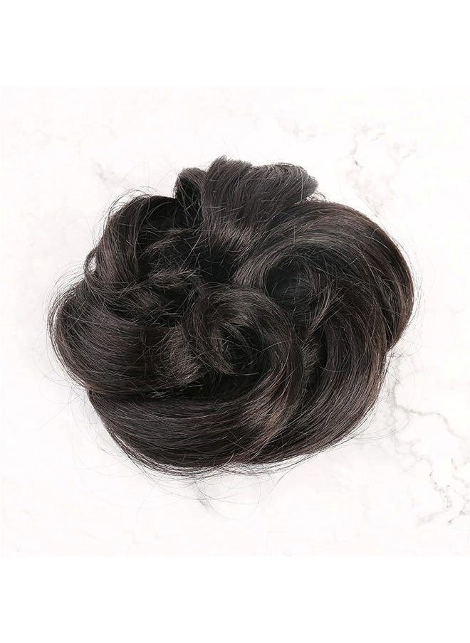Bella Hair - 100% Real Human Hair Scrunchie Messy Bun Hair Pieces for Women, Natural Looking Elastic Wavy Curly Up-Do Chignon Extensions (#1B Natural Black) - Image 1