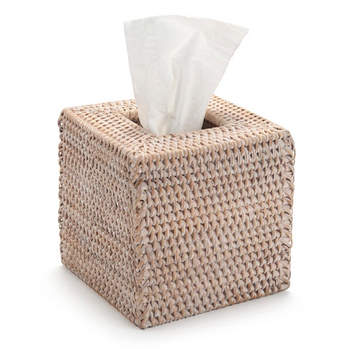 RATTAN TISSUE BOX COVER NATURAL WOVEN FACIAL NAPKIN HOLDER SQUARE WHITE 55X55X59 INCH