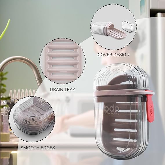Makekartz.com Transparent Waterproof Portable Soap Dish Box for Plastic Travel Leakproof Soap Box Case with Lid Draining Soap Bar Holder Dish Container(2 Pcs Multicolor) - Image 5