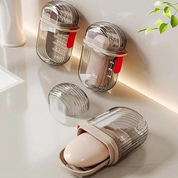 Makekartz.com Transparent Waterproof Portable Soap Dish Box for Plastic Travel Leakproof Soap Box Case with Lid Draining Soap Bar Holder Dish Container(2 Pcs Multicolor) - Image 4
