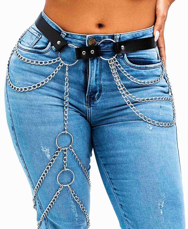 ELABEST Leather Thigh Chain Punk Leather Body Chain Rave PU Leg Belt for Women - Image 5