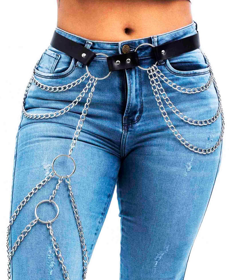 ELABEST Leather Thigh Chain Punk Leather Body Chain Rave PU Leg Belt for Women - Image 4