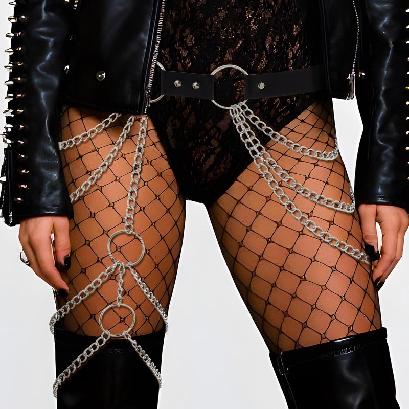 ELABEST Leather Thigh Chain Punk Leather Body Chain Rave PU Leg Belt for Women - Image 3