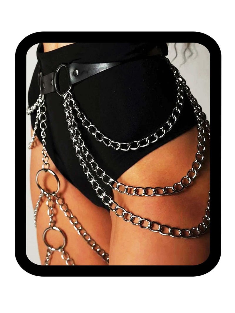 ELABEST Leather Thigh Chain Punk Leather Body Chain Rave PU Leg Belt for Women - Image 1