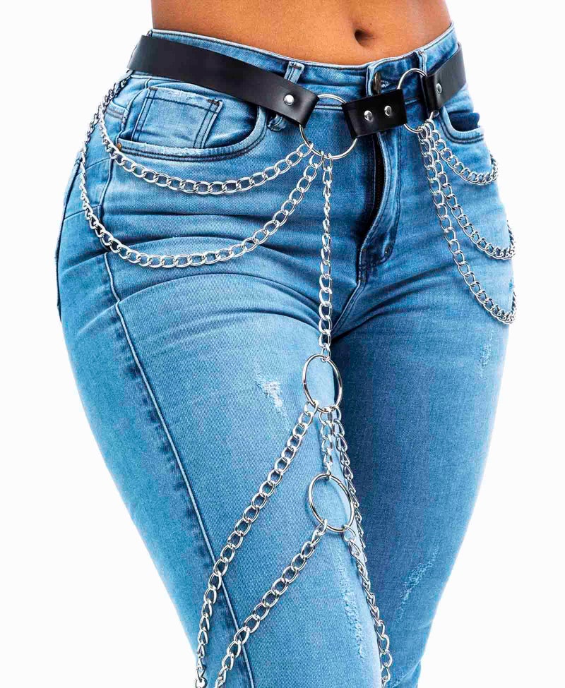 ELABEST Leather Thigh Chain Punk Leather Body Chain Rave PU Leg Belt for Women - Image 2