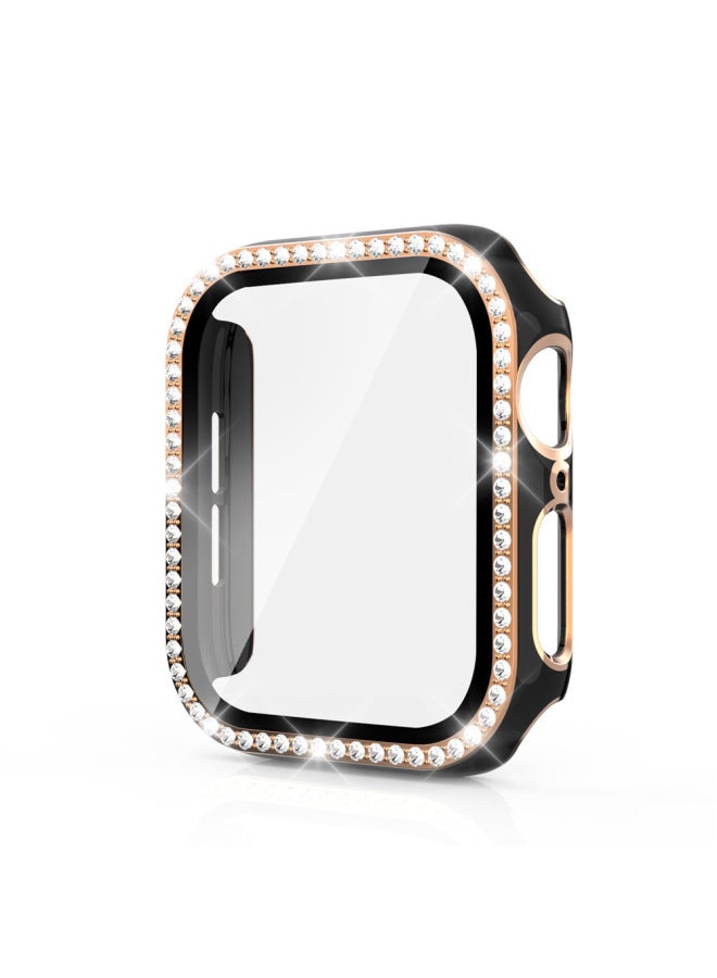 For Apple Watch 7 Generation One-piece Watch With Shell Film One-piece Single Drill Two-color Electroplating Pc Protective Case-Color:Black + Rose Gold-Exterior Dimension:45mm (Shell Film Integrated)