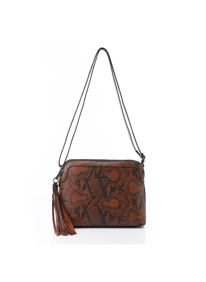 DejaVu Brown Snake Textured Cross Body Bag - Image 1