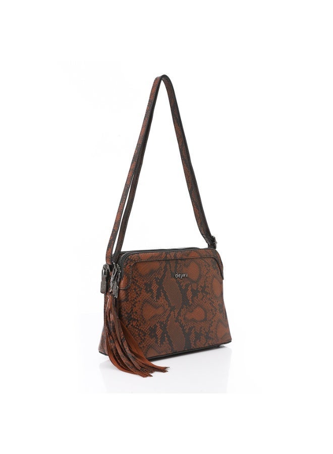 DejaVu Brown Snake Textured Cross Body Bag - Image 2