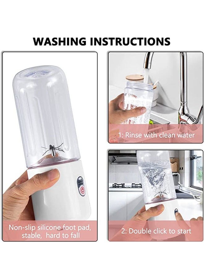 Generic Portable Mini Juicers with 6 Blades, Personal Size Blender for Shakes and Smoothies, USB Rechargeable Fruit Juice Mixer, Easy To Clean, for Travel, Sports, Outing (500ML, White)  - Image 3