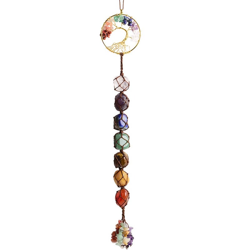 Nicestone Tree of Life Chakra Stones Healing Crystals Feng Shui Hanging Ornament 7 Chakra Wall Ornaments Meditation Hanging Car Ornament Window Ornament for Home Decor Christmas Tree Decor - Image 1