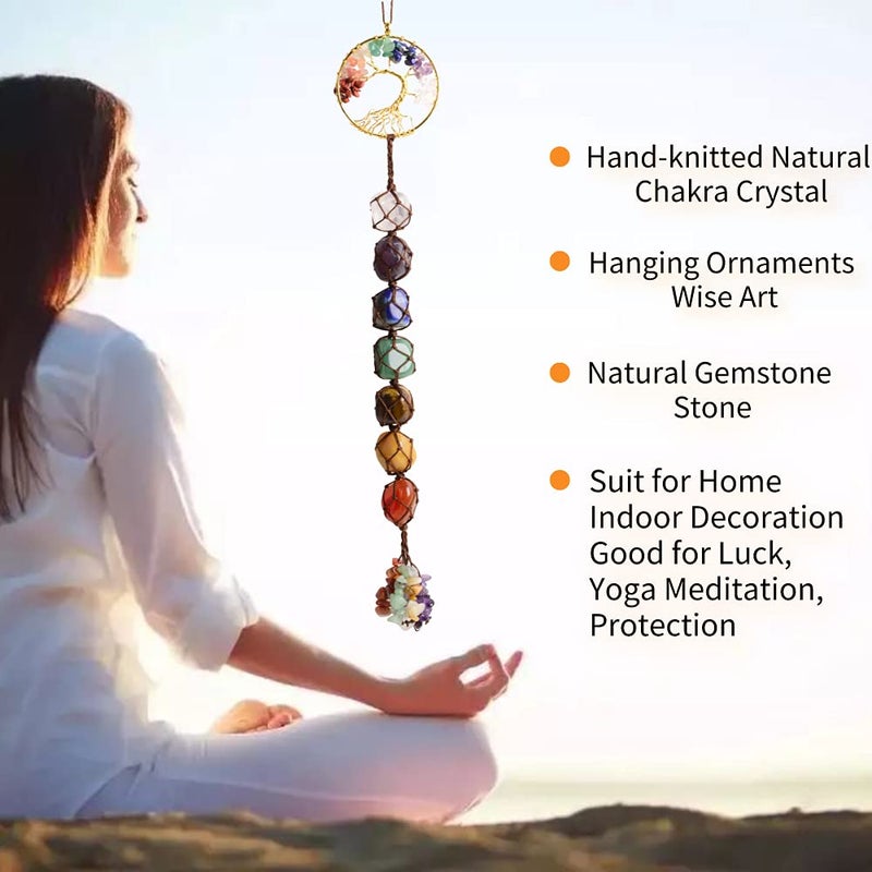 Nicestone Tree of Life Chakra Stones Healing Crystals Feng Shui Hanging Ornament 7 Chakra Wall Ornaments Meditation Hanging Car Ornament Window Ornament for Home Decor Christmas Tree Decor - Image 4