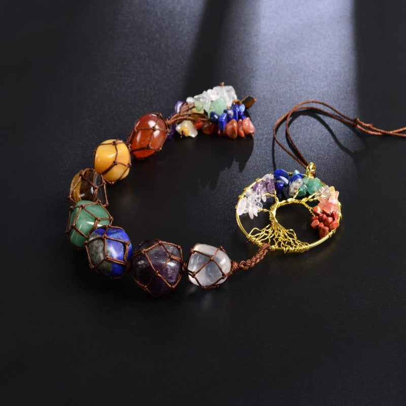 Nicestone Tree of Life Chakra Stones Healing Crystals Feng Shui Hanging Ornament 7 Chakra Wall Ornaments Meditation Hanging Car Ornament Window Ornament for Home Decor Christmas Tree Decor - Image 2