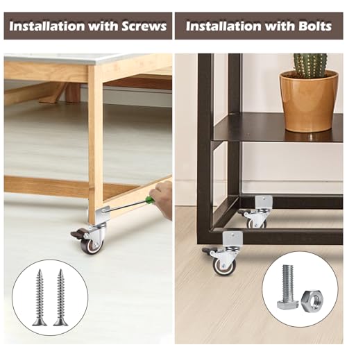 Nefish 2 Inch Caster Wheels with 3/4” (20 mm) U Bracket, Small Rubber Casters Set of 4 with Brake, 360 Degree Ball Bearing Plate Swivel Castors Wheels, Crib Caster Wheels for Dresser, Cabinet, Desk - Image 3