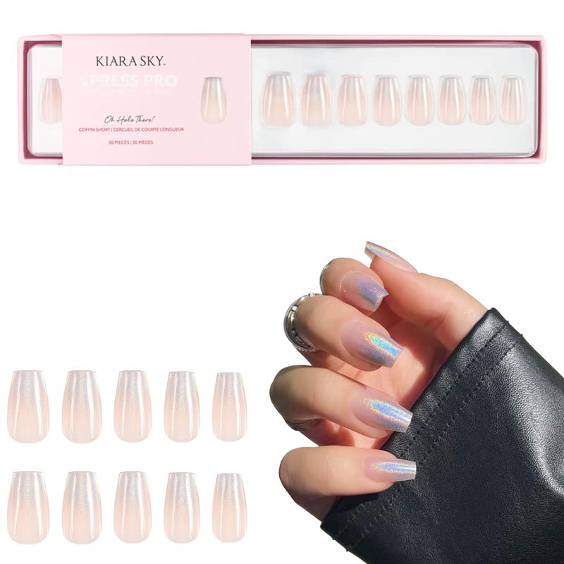 Kiara Sky Press On Nails  XPRESS PRO 100 Acrylic Nails  30Piece Kit Includes Nail Glue Cuticle Pusher File  Prep Pad  Short Coffin  Oh Hola There