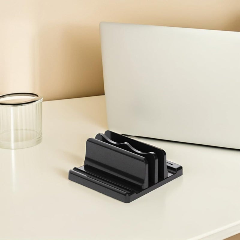 Vertical Laptop Stand Dual Slots Black Space Saving Desktop Rack Holder - Image 5