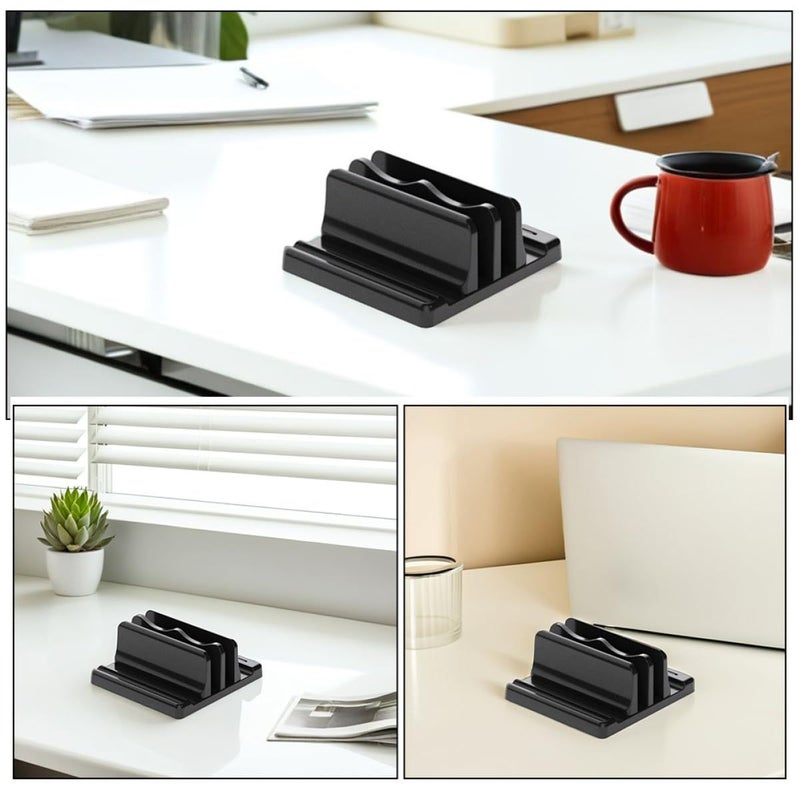Vertical Laptop Stand Dual Slots Black Space Saving Desktop Rack Holder - Image 4
