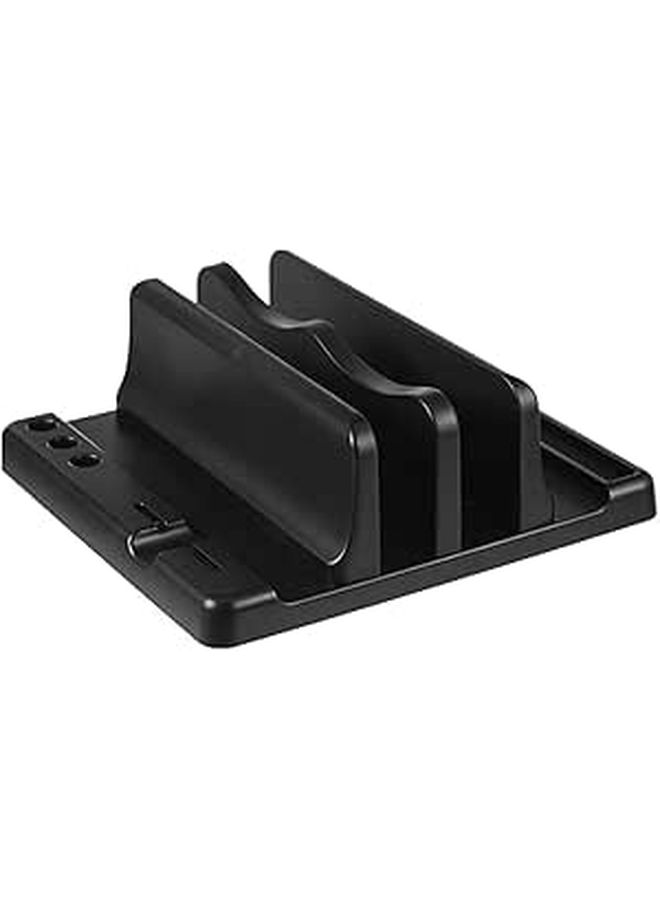 Vertical Laptop Stand Dual Slots Black Space Saving Desktop Rack Holder - Image 1