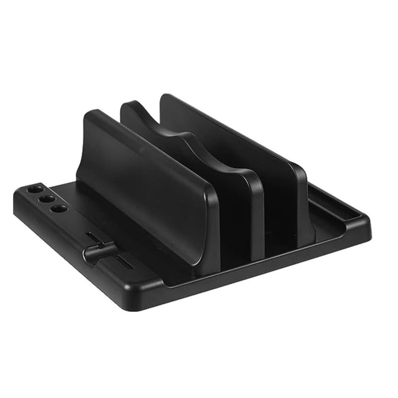 Vertical Laptop Stand Dual Slots Black Space Saving Desktop Rack Holder - Image 2