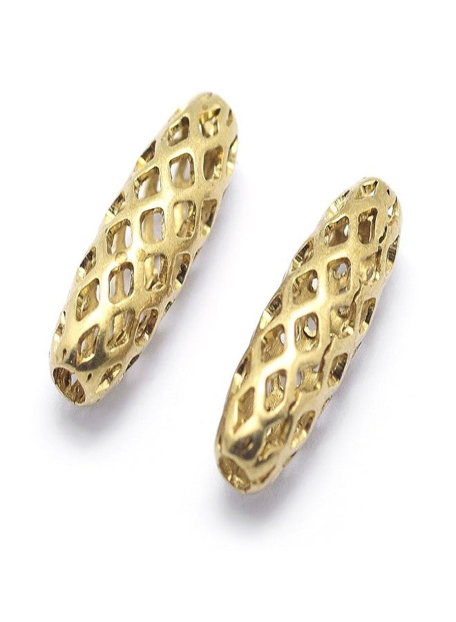 Ipotkitt 50 pcs Rice Brass Beads Hollow Oval Column Filigree Loose Beads for DIY Jewelry Making Crafts Bracelet Necklace Earrings Keychains Purse Phone Supplies - Image 2