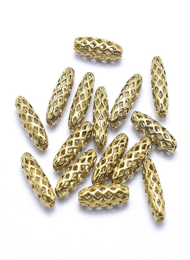 Ipotkitt 50 pcs Rice Brass Beads Hollow Oval Column Filigree Loose Beads for DIY Jewelry Making Crafts Bracelet Necklace Earrings Keychains Purse Phone Supplies - Image 1