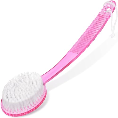 DecorRack Bath Brush with Bristles Long Handle for Exfoliating Back Body and Feet Bath and Shower Scrubber Pink 1 Pack