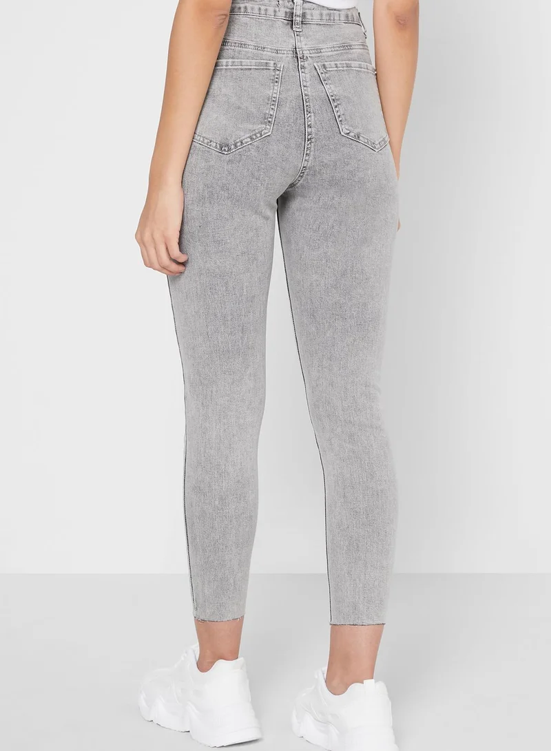 Missguided Asymmetric Button High Waisted Jeans