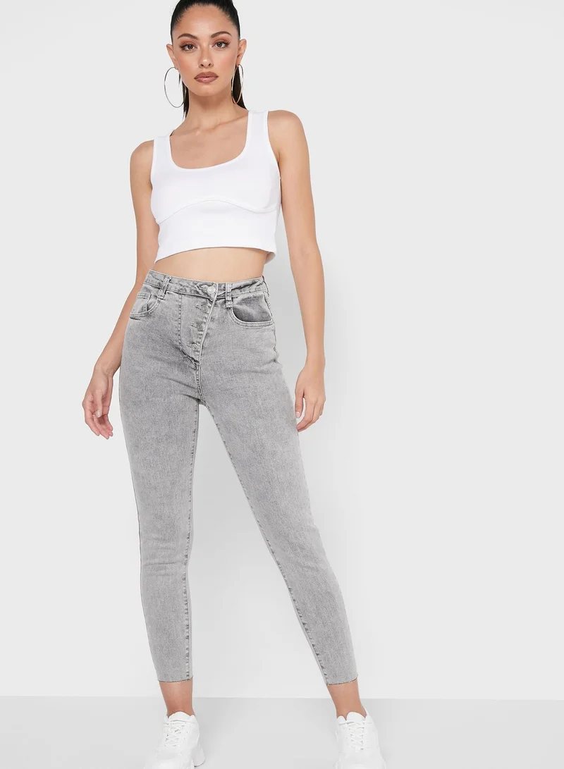 Missguided Asymmetric Button High Waisted Jeans