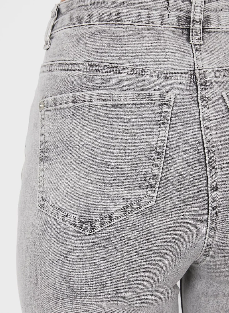 Missguided Asymmetric Button High Waisted Jeans