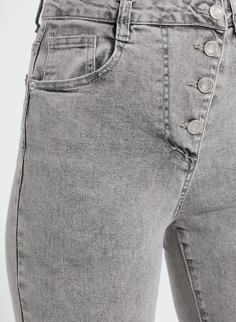 Missguided Asymmetric Button High Waisted Jeans