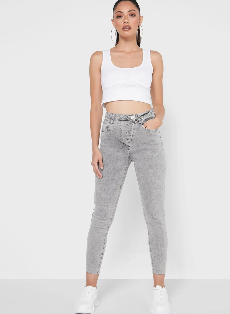 Missguided Asymmetric Button High Waisted Jeans